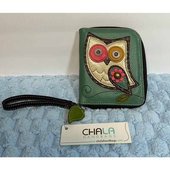 NWT CHALA Zip Around Wallet OWL II ( Teal) - Picture 1 of 6